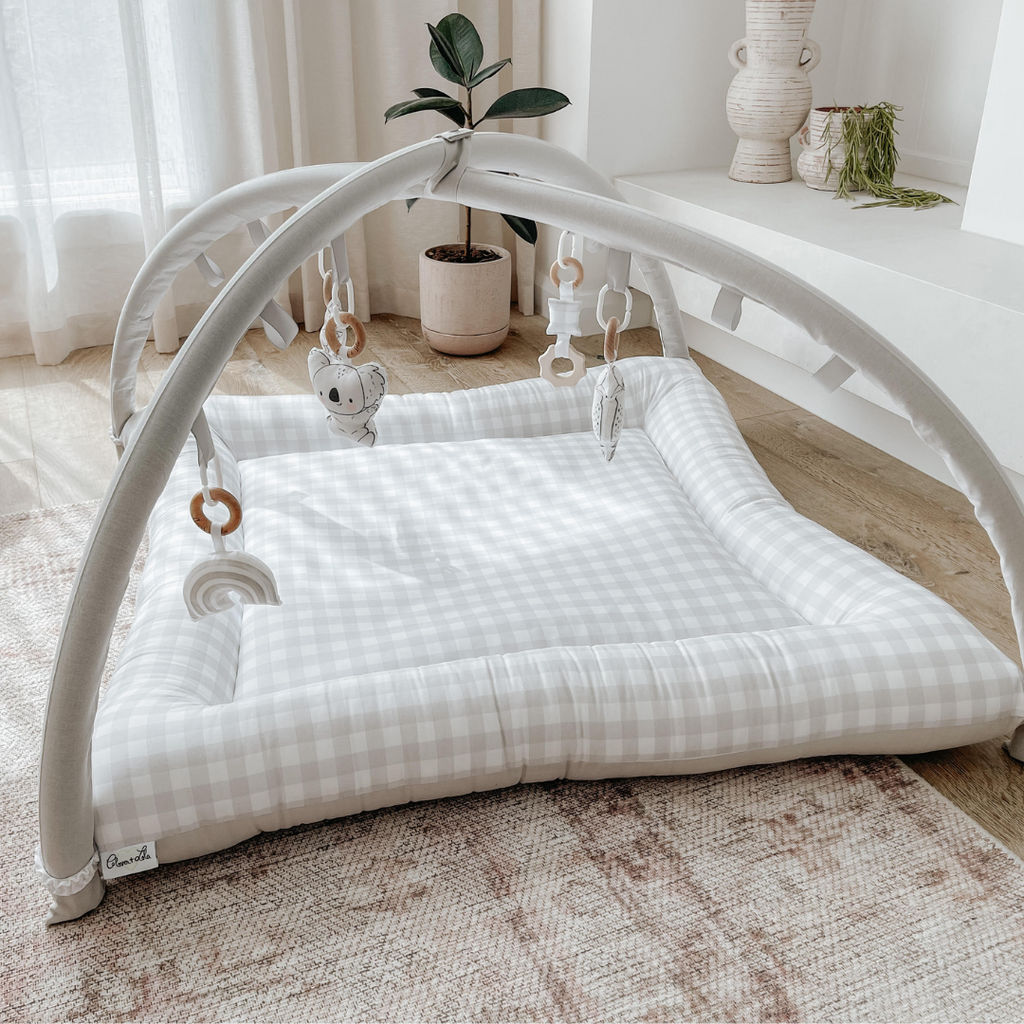 Activity Mat Grey Gingham. Pre Order FEBRUARY Clover and Lola